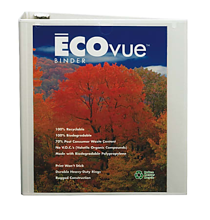 EarthView Premier Extended Cover Presentation Round-Ring Binder, 1 1/2" Rings, 39% Recycled, White