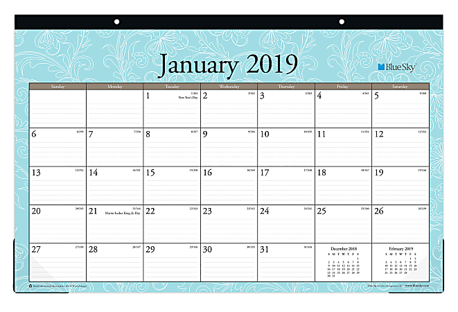 Blue Sky™ Monthly Desk Pad Calendar, 17" x 11", Knightsbridge, January to December 2019