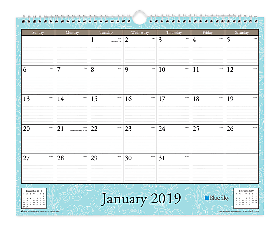 Blue Sky™ Monthly Wall Calendar, 15" x 12", Knightsbridge, January to December 2019