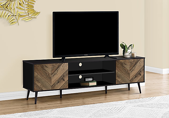 Monarch Specialties Foster TV Stand For TVs Up To 70”, 22-1/2’H x 71”W x 15-1/2”D, Brown/Black