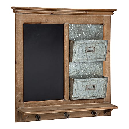 Kate and Laurel Idamae Non-Magnetic Framed Chalkboard Wall Organizer, 28” x 25”, Black, Rustic Brown Wood Frame