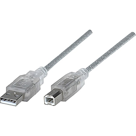 Manhattan Hi-Speed USB 2.0 A Male to B Male Device Cable, 10', Translucent Silver - Hi-Speed USB 2.0 for ultra-fast data transfer rates with zero data degradation