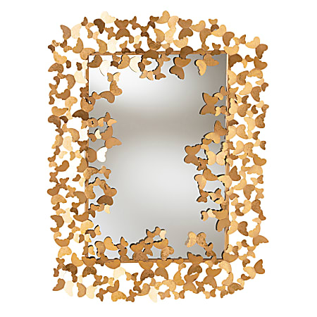 Baxton Studio Butterfly Rectangular Wall Mirror, 49-1/4" x 36-5/8", Antique Gold