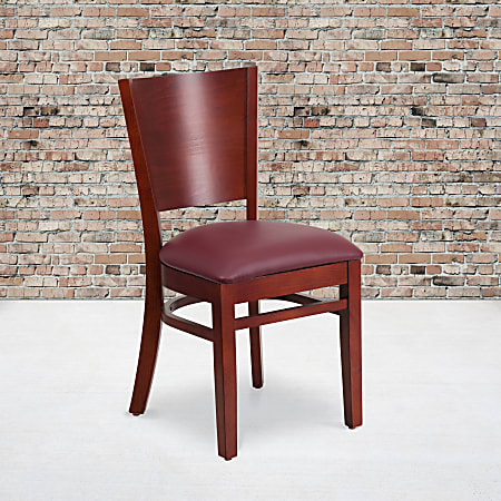 Flash Furniture Solid Back Wood Restaurant Accent Chair, Burgundy Seat/Mahogany Frame