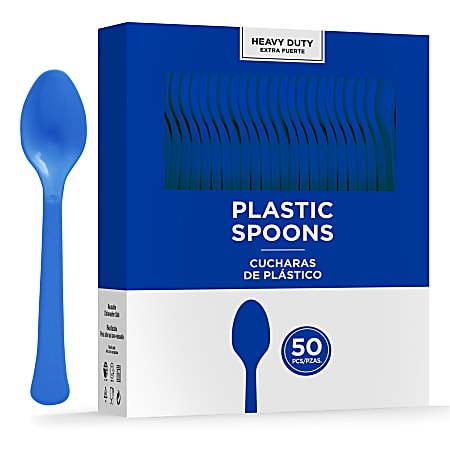 Amscan 8018 Solid Heavyweight Plastic Spoons, Bright Royal Blue, 50 Spoons Per Pack, Case Of 3 Packs