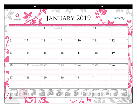 Blue Sky™ Breast Cancer Awareness Monthly Desk Pad Calendar, 22" x 17", Alexandra, January to December 2019