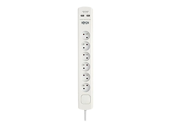 Eaton Tripp Lite Series 6-Outlet Surge Protector with USB Charging - French Type E Outlets, 220-250V, 16A, 1.8 m Cord, Type E Plug, White