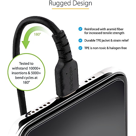 StarTech.com USB C to Lightning Cable 50cm / 20in, MFi Certified, Coiled iPhone Charger Cable, Black, TPE Jacket Aramid Fiber - 20in (50cm) Coiled USB-C to Lightning charging cable with aramid fiber
