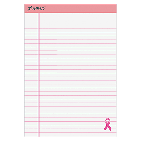 Ampad® Esselte Breast Cancer Awareness Writing Pads, 8 1/2" x 11 3/4", Pink/White, 50 Sheets Per Pad, Pack Of 6 Pads