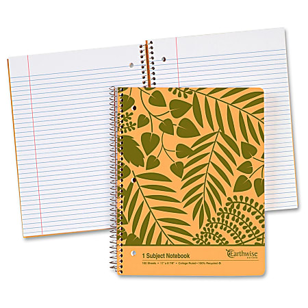 Oxford Earthwise Recycled 1-Subject Notebook - 100 Sheets - Wire Bound - 20 lb Basis Weight - 8 7/8" x 11" - White Paper - Micro Perforated, Chipboard Backing, Pocket, Eco-friendly - Recycled - 1Each