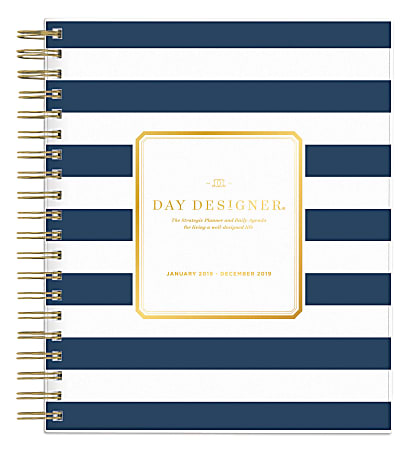 Blue Sky™ Day Designer® Daily/Monthly Planner, 10" x 8", Navy Stripe, January to December 2019