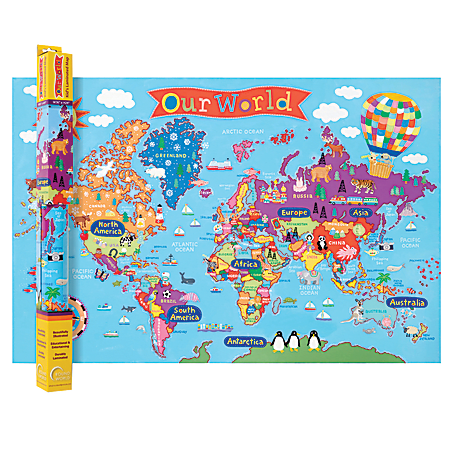 Round World Products Kid's Wall Map, World, 24" x 36"