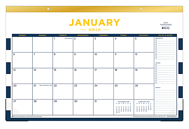Blue Sky™ Day Designer® Monthly Desk Pad Calendar, 17" x 11", Navy Stripe, January to December 2019