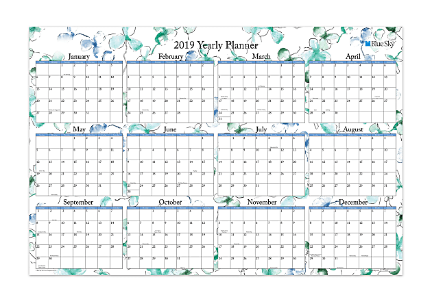 Blue Sky™ Yearly Dry-Erase Wall Calendar, 36" x 24", Lindley, January to December 2019