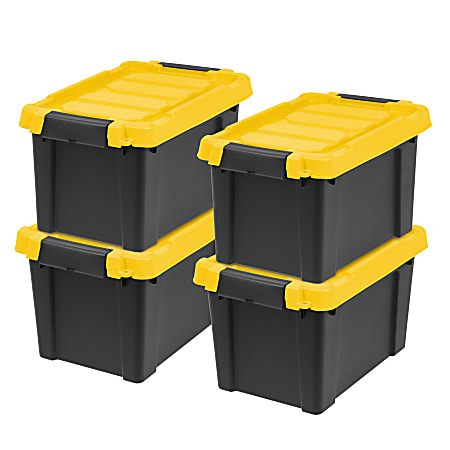 Iris Remington Heavy Duty Store-It-All Tote, 22 Qt, Black/Yellow, Pack Of 4 Totes