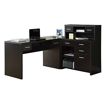 Monarch Specialties 63"W L-Shaped Corner Desk With Hutch, Cappuccino