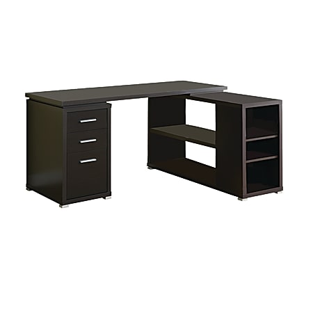 Monarch Specialties 60"W L-Shaped Corner Desk With Book Shelf, Cappuccino