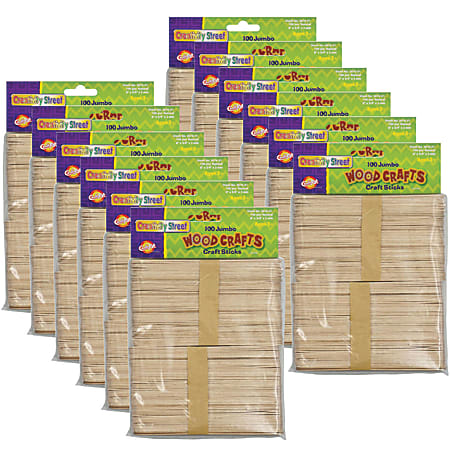 Creativity Street Jumbo Craft Sticks, 6" x 3/4", Natural Wood, 100 Sticks Per Pack, Pack Of 12 Packs