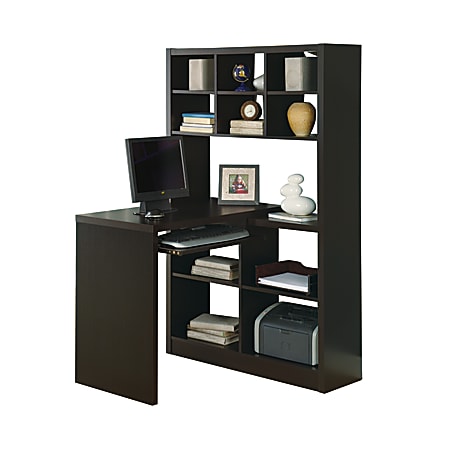 Monarch Specialties 38"W Corner Desk With Built-In Shelves, Cappuccino