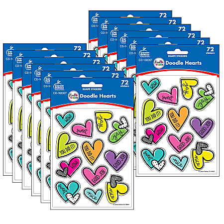 Carson Dellosa Education Stickers, Kind Vibes Doodle Hearts, 72 Stickers Per Pack, Set Of 12 Packs