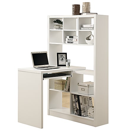 Corner Computer Desk with Hutch and Storage Shelves White