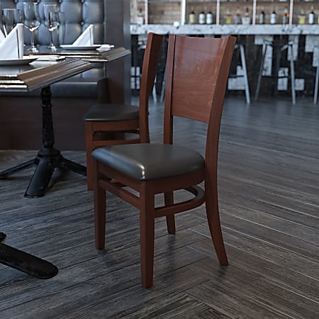 Flash Furniture Solid Back Wood Restaurant Accent Chair, Black Seat/Walnut Frame
