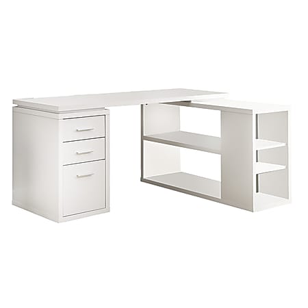 Monarch Specialties 60"W L-Shaped Corner Desk With Book Shelf, White