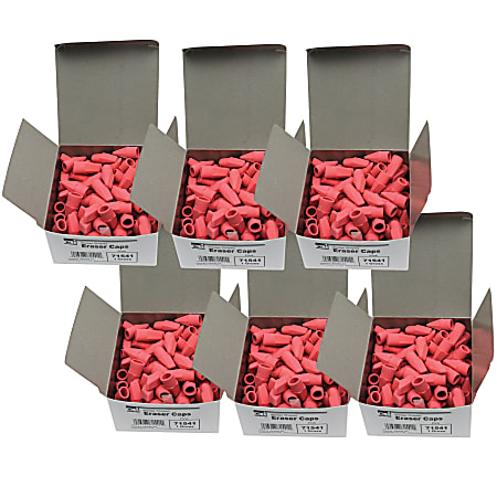 Charles Leonard Economy Wedge-Shaped Eraser Caps, Pink, 144 Erasers Per Box, Pack Of 6 Boxes