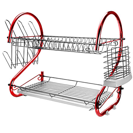 Megachef 16" Counter Top Drying Dish Rack, Red