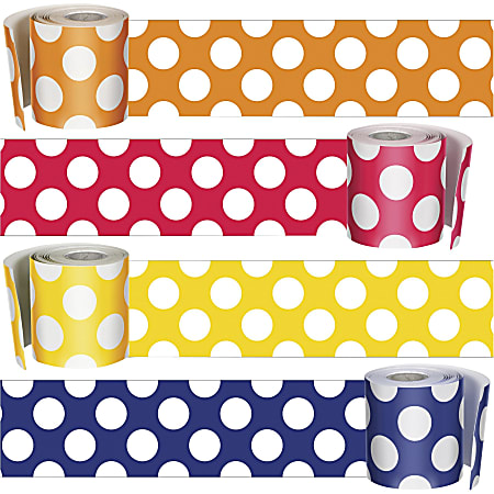 Carson Dellosa Education Schoolgirl Style Polka Dot Borders Set - Navy with Polka Dots, Yellow with Polka Dots, Orange with Polka Dots, Red with Polka Dots - 2.50" Height x 3" Width x 36" Length - Multicolor - 4 / Set