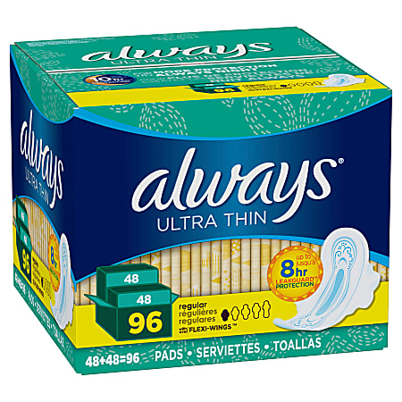Always Ultra-Thin Regular Pads With Wings, Box Of 96 Pads