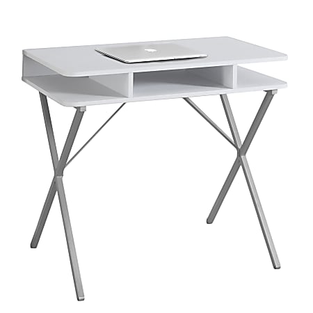 Monarch Specialties 31"W Computer Desk With Cubbies, White/Silver