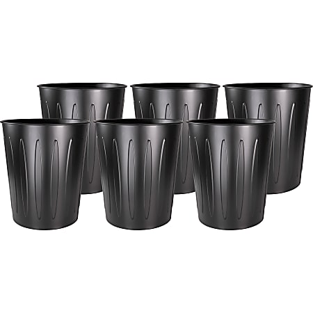 Genuine Joe 6-gallon Fire-safe Trash Can, 6 gal Capacity, Fire-Safe, Sturdy, 14"H x 13" Diameter, Metal, Steel, Black, 6 / Carton