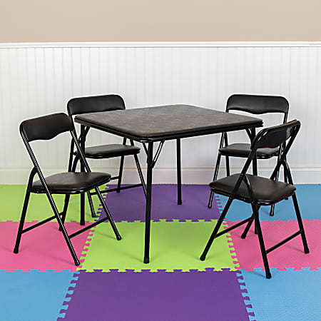 Flash Furniture Kids Colorful Folding Table And 4 Chairs, 20-1/4"H x 24"W x 24"D, Black
