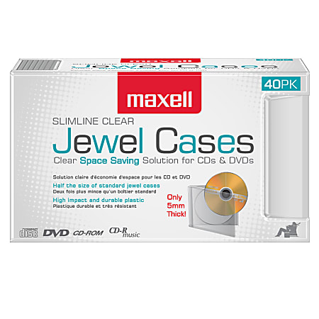 Maxell CD-365 Slimline Jewel Cases, Clear, Pack Of 40