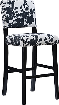 Linon Collier Bar Stool, Black/Black Cow