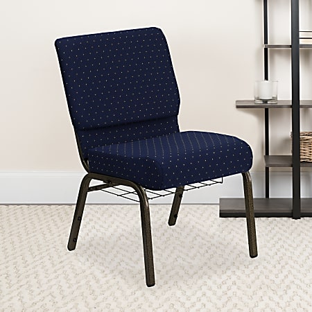 Flash Furniture HERCULES Series Church Chair With Book Rack, Navy Blue Dot/Gold Vein