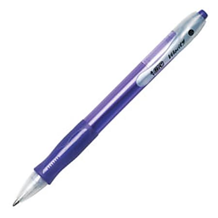 BIC® Velocity™ Retractable Ballpoint Pens, 1.0 mm, Medium Point, Translucent/Purple Barrel, Purple Ink, Pack Of 12