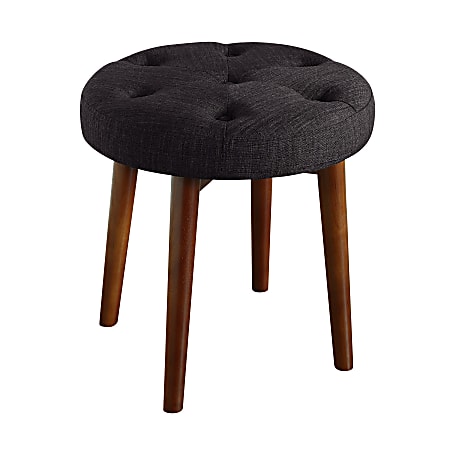Elle Décor Penelope Round Tufted Stool, Dark Graphite/Brown