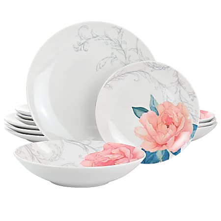 Martha Stewart Fine Ceramic Floral Dinnerware Set, White