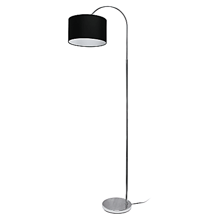 Simple Designs Arched Floor Lamp, 66”H, Black Shade/Brushed