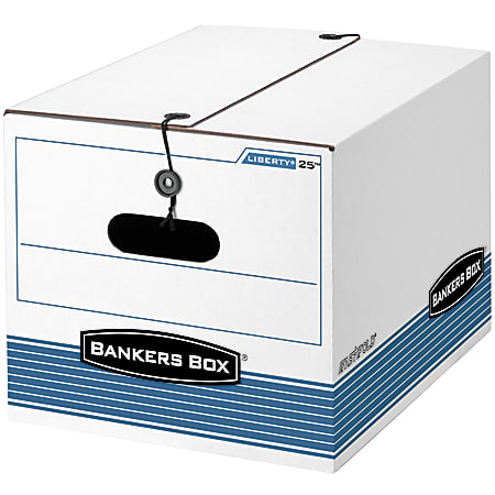Bankers Box&reg; Liberty&reg; FastFold&trade; 60% Recycled Storage Box, 15" x 12" x 10", Letter/Legal, White/Blue
