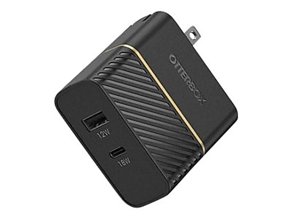 OtterBox Premium - Power adapter - Fast Charge, PD - 2 output connectors (USB, 24 pin USB-C) - black shimmer