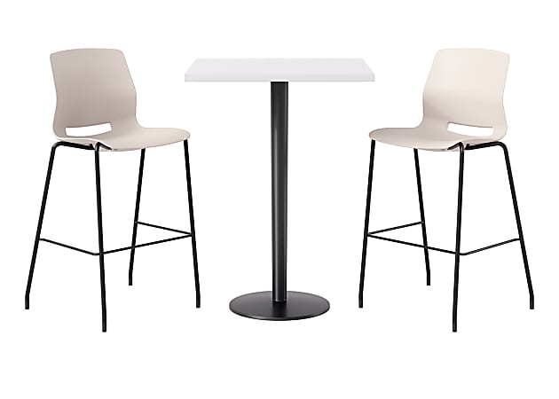 KFI Studios Proof Bistro Square Pedestal Table With Imme Bar Stools, Designer White Top/Black Base/Moonbeam Chairs - 840031942227