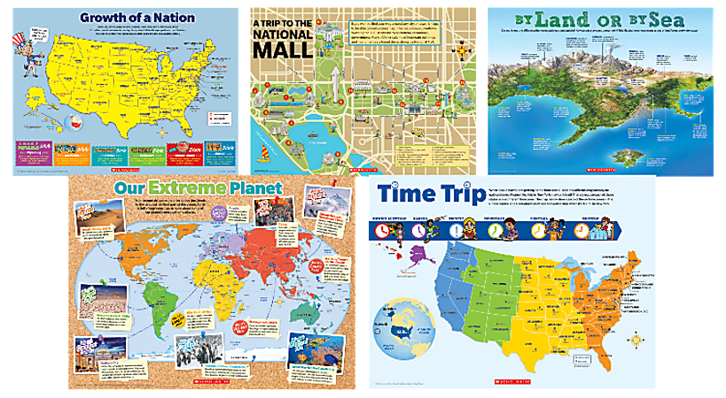 Scholastic Teacher's Friend Map Skills Posters, Grades 3-6, Set Of 5