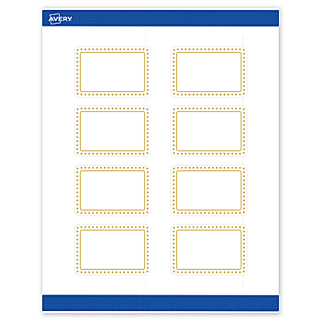 Avery® Print-To-The-Edge Labels & Sure Feed®, S00-DHV-PRWMP10, 2" x 3", Matte White, Preprinted Gold Border & Gold Dots Design, Pack Of 80