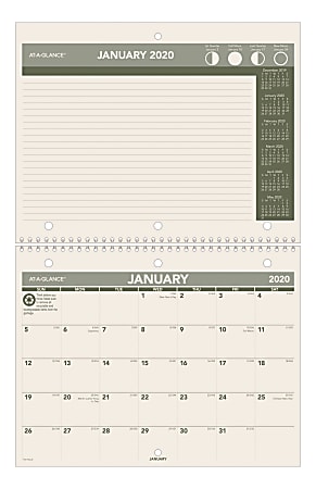 AT-A-GLANCE® Monthly Desk/Wall Calendar, 8-1/2" x 11", 100% Recycled, Green/Tan, January To December 2020, PM170G28