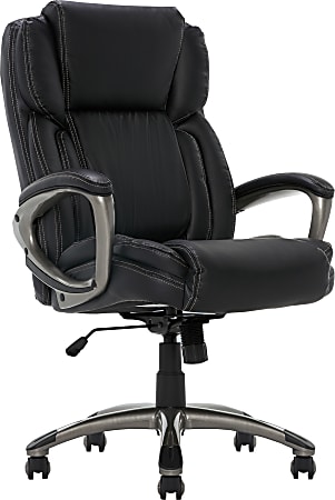 Serta&reg; Works Ergonomic Bonded Leather High-Back Office Chair, Midnight Black/Silver