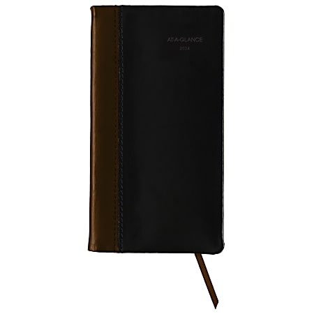 2024 AT-A-GLANCE® Fine Diary Weekly/Monthly Diary, 3" x 6", Black/Brown, January To December 2024, 740205