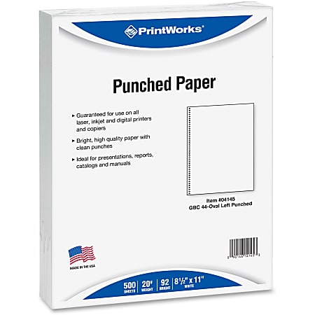 PrintWorks Professional 44-Hole Pre-Punched Spiral Coil Paper, Letter Size (8 1/2" x 11"), 92 (U.S.) Brightness, 20 Lb, Ream Of 500 Sheets